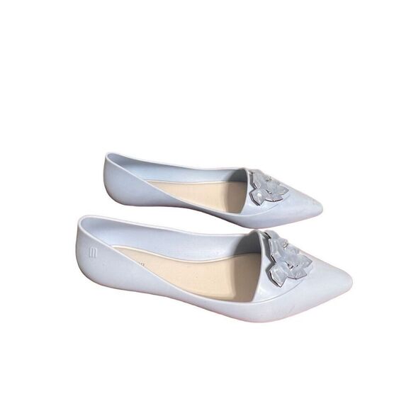 '*SOLD* Melissa NWOB Sky Blue Pointy Stone Embellished Plastic Flats Size 89 - Picture 1 of 5